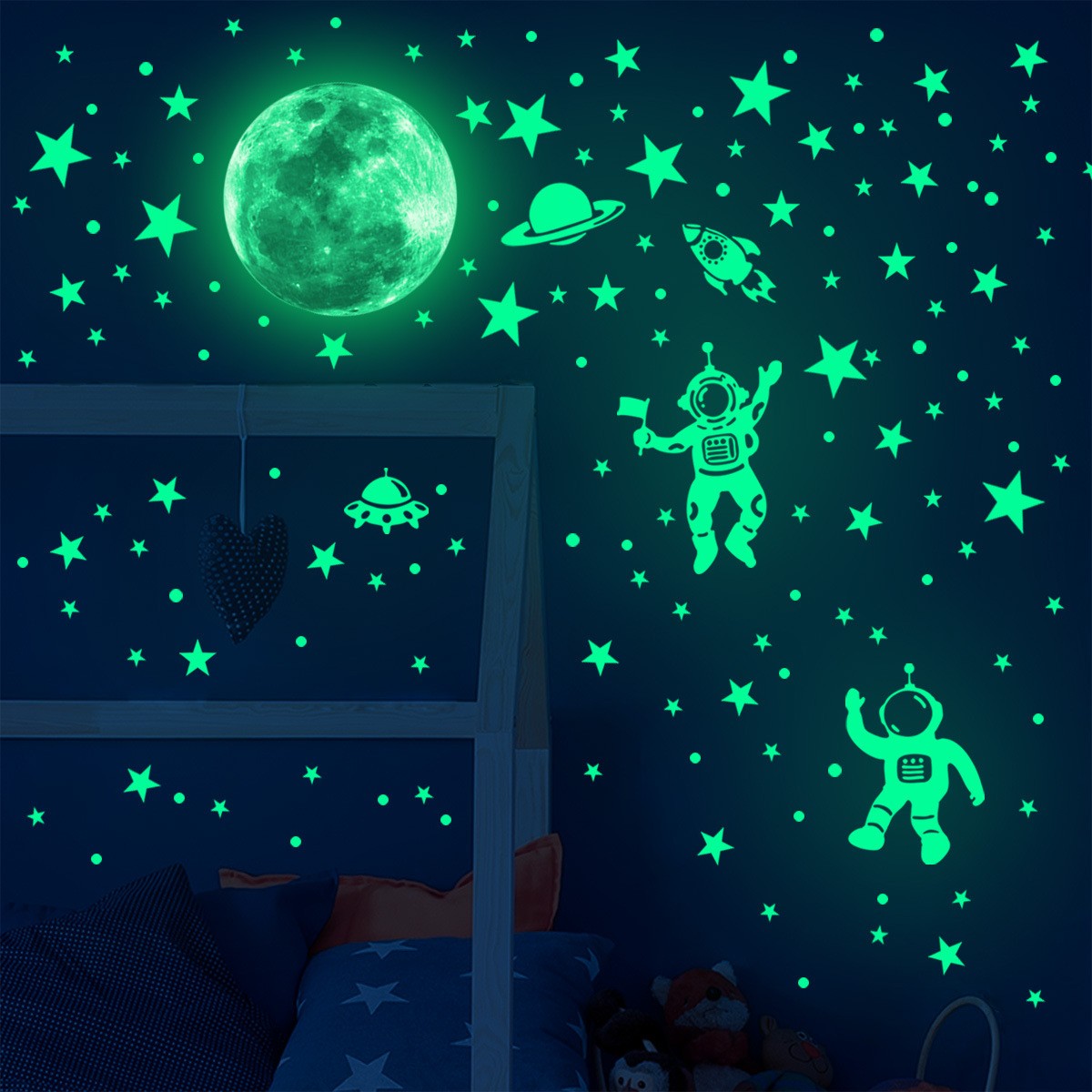 Glow In Dark Stars - 야광 달 별 벽 스티커, 어린이
