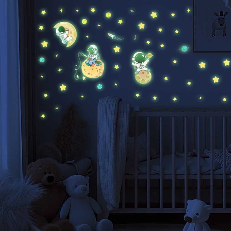 우주 비행사 달 테마 소년 침실용 빛나는 벽 스티커,  - Glow In Dark Stars 리뷰 및 가격