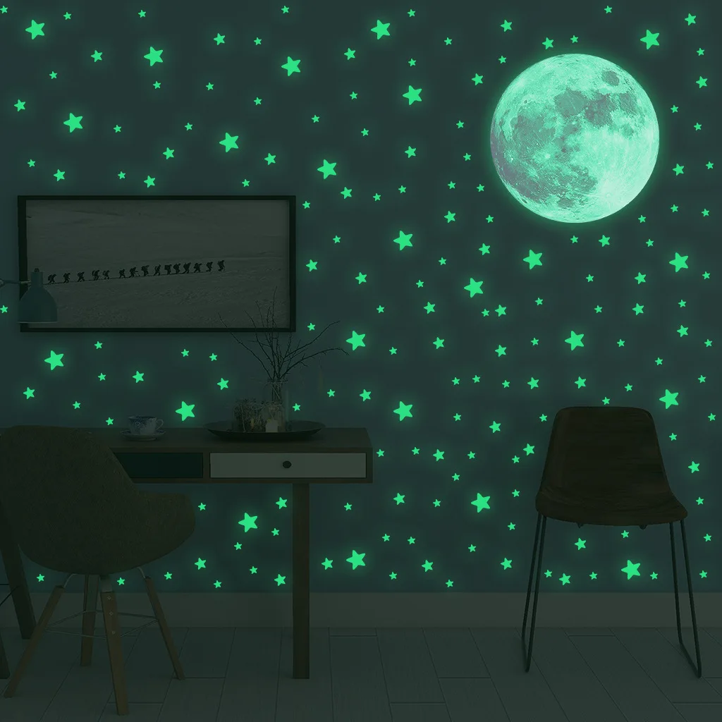 어린이 방 침실 장식용 야광 달 별 벽 스티커, 어둠  - Glow In Dark Stars 리뷰 및 가격